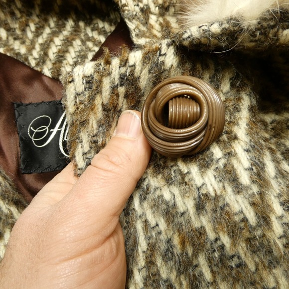 Vintage Albrechts Coat Womens L/XL Wool Tweed Fur Trim Overcoat Short Sleeve - Picture 4 of 13